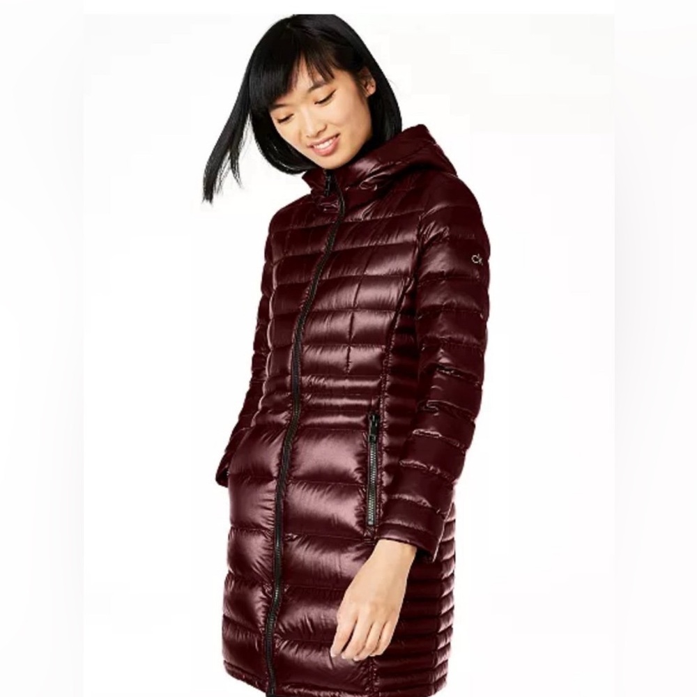 NEW Size S Calvin Klein Lightweight Puffer Coat- Burgundy